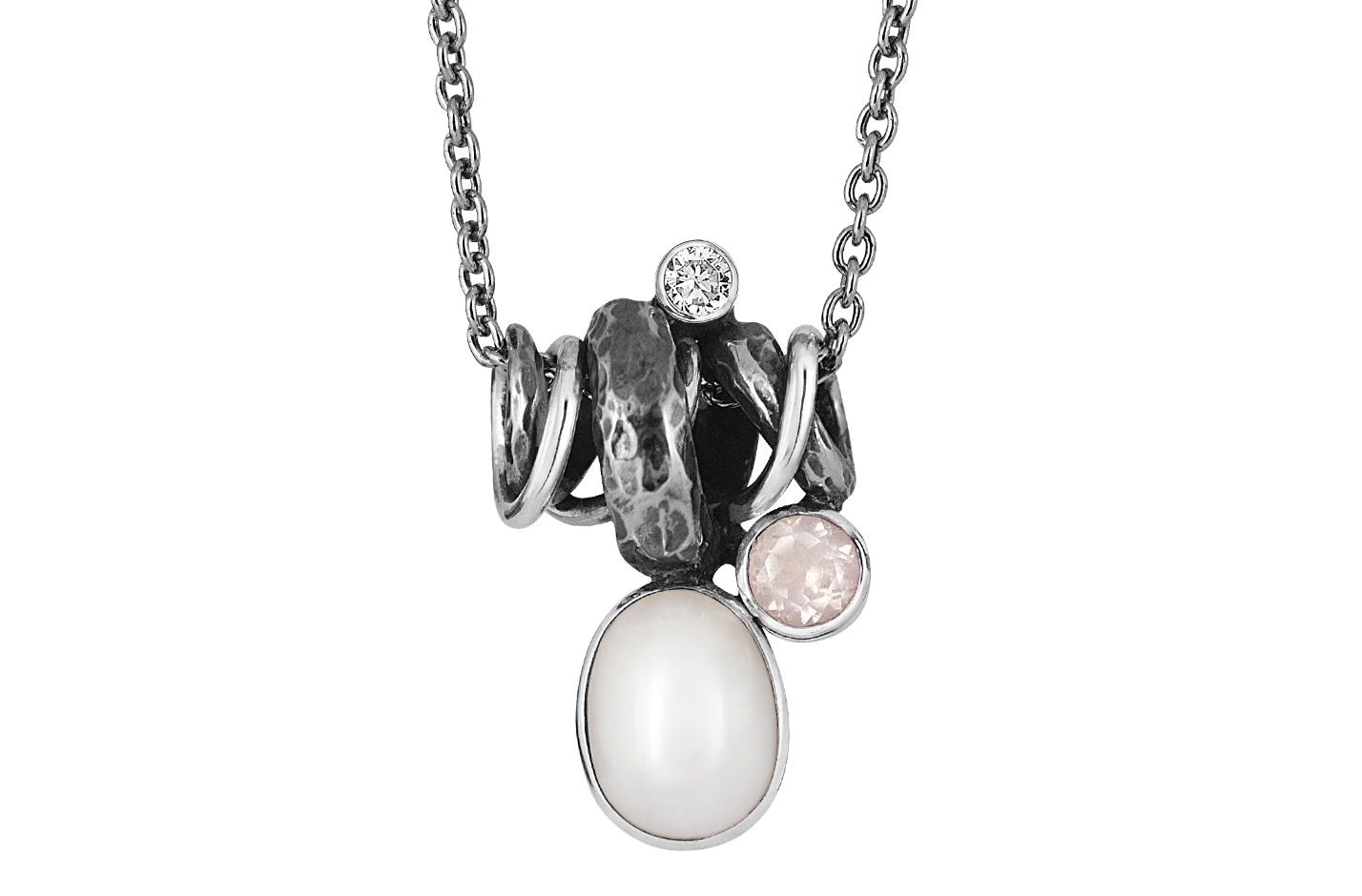 Collier Pearl+hvid ferskv.perle, kvarts, cz