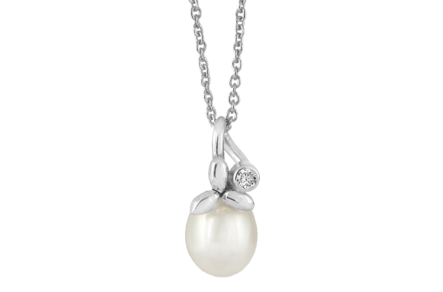 Collier - hvid ferskv.perle+ zirkonia