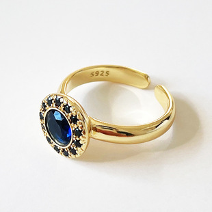 Forg.sølv ring m. blå+sort cz