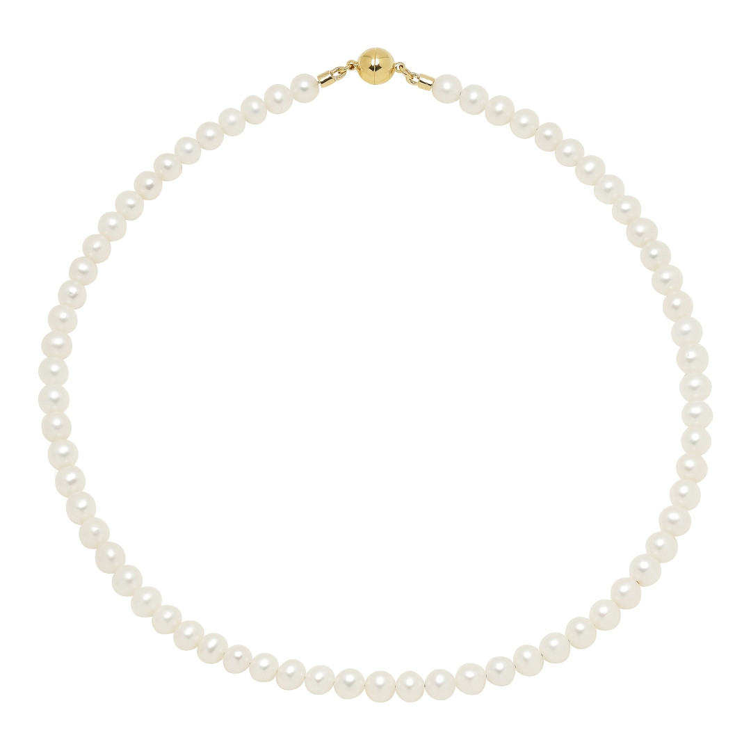 Halskæde m hvide ferskv.perler 6-6½ mm, magnetlås i forg. sølv
