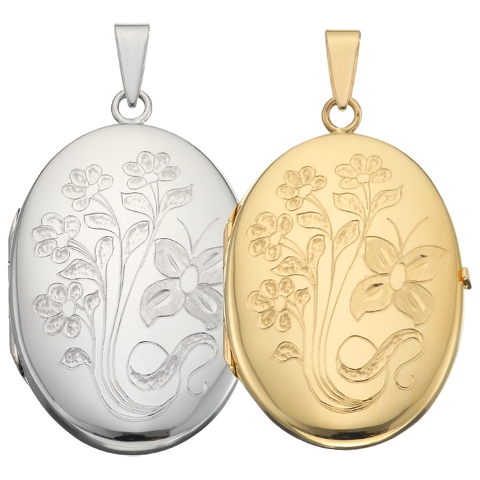 Oval Medaljon m. mønster til foto i sølv eller guld