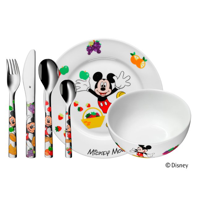 Porcelæn-stål barnesæt m. 6 dele m. Mickey Mouse