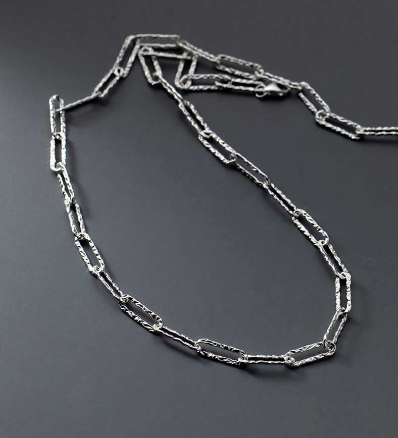 Rh.sølv halskæde 4x12mm/45-55cm