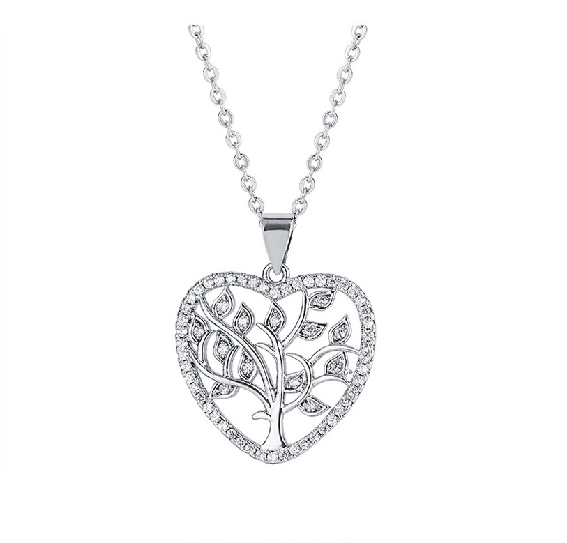 Rh.sølv halskæde hjerte livetstræ 21x21mm