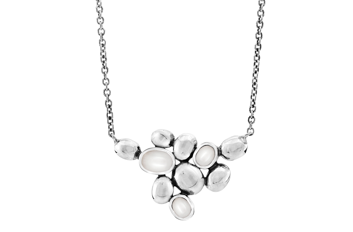 Sølv collier – Pebble 3 x hvid ferskvandsperle