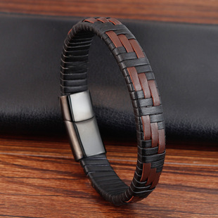 Sort-brun læder armbånd flettet magnet