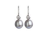 Sølv ørering m. grå perle 8,5-9 mm og zirkon