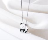 Sølv halskæde panda emalje